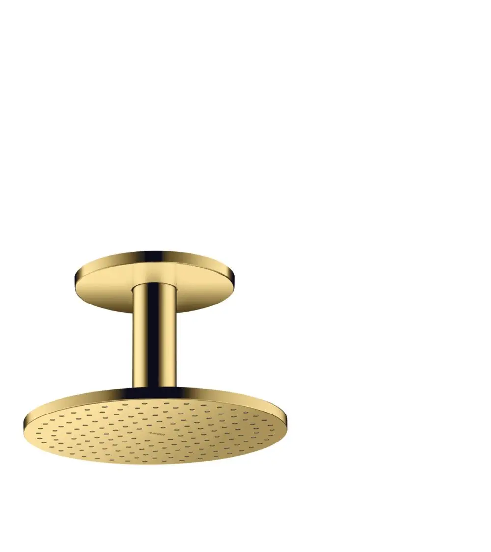 Deckeneingebaute Kopfbrause in Polished Gold Optic, mit runder Duschfläche und perforierter Oberfläche, von der Marke AXOR.